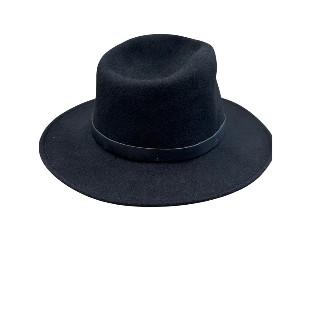 London Fog LiteFelt Mens Medium Black 100% Wool Fedora Wide Brim Hat Made in USA